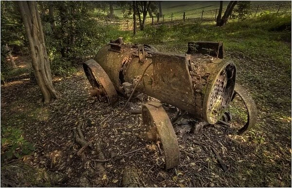 Old steam traction engine rusting away in remote countryside on Norfolk Island