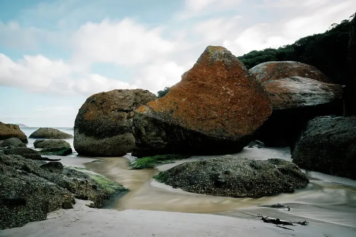 Framed Print : Orange granite boulders on Squeaky Beach, Wilsons Promontory National Park, Australia Framed Print : Orange granite boulders on Squeaky Beach, Wilsons Promontory National Park, Australia