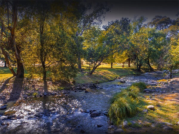 Ovens river flowing through the village of Harrietville, High Country, Victoria