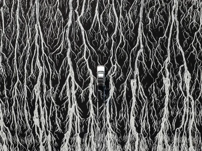 Framed Print : Overhead photo showing a 4x4 driving across braided channels of Ocean water created at low tide, Cable Beach, Broome, Western Australia, Australia Framed Print : Overhead photo showing a 4x4 driving across braided channels of Ocean water created at low tide, Cable Beach, Broome, Western Australia, Australia