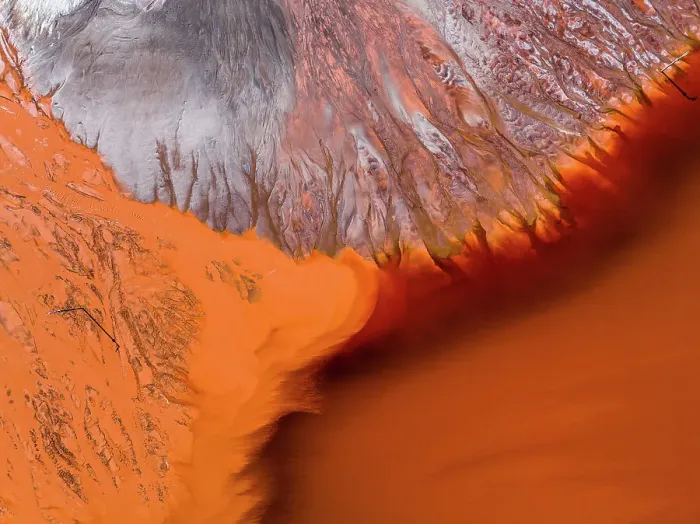Framed Print : Overhead photograph showing vibrant coloured mine tailings, Perth, Western Australia, Australia
