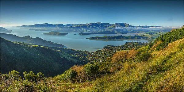 An overview of Lyttelton Harbour, just outside the city of Christchurch, south island, New Zealand
