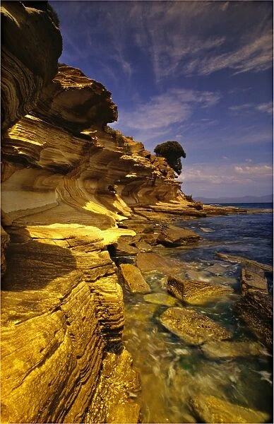 Painted cliffs, Maria Island, on the Eastern coastline of the island state, Tasmania, Australia