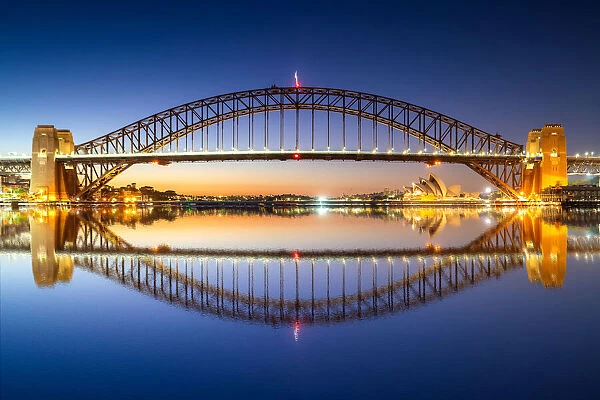 Panorama of Cityscape image of Sydney, Australia with Harbor Bridge and Sydney skyline during sunrise
