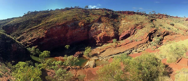 Panoramic landscape view of Hamersley Gorge Pilbara region Western Australia