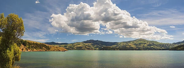 Panoramic view at Banks Peninsula, New Zealand