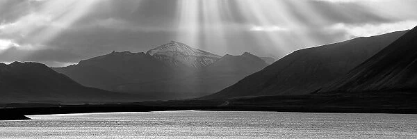 Panoramic views over iceland scenic mountains with dramatic light