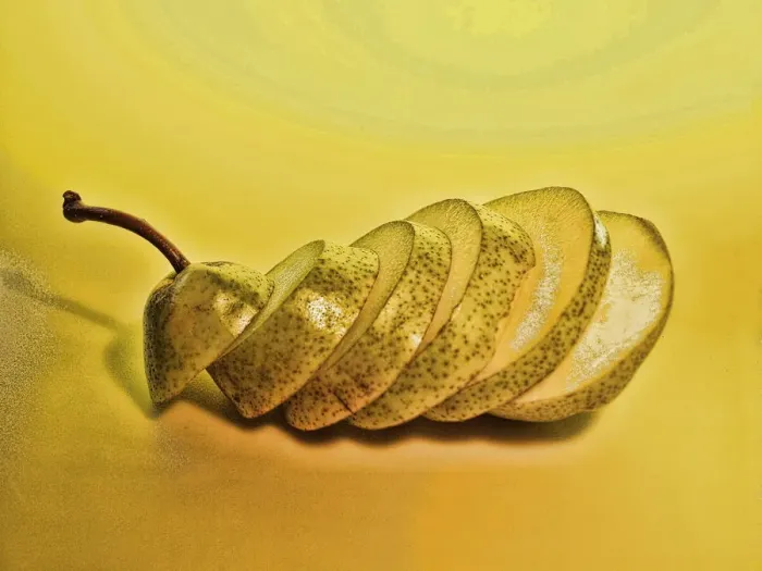 Framed Print : Pear on side sliced