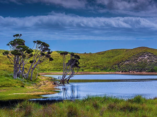 Pearshape and Ettricks Lagoons on the south coast road, King Island, Bass Strait, Tasmania, Australia