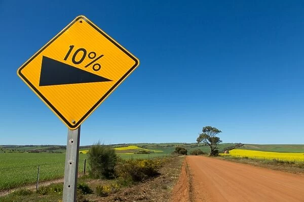 Ten percent gradient road sign. Australia
