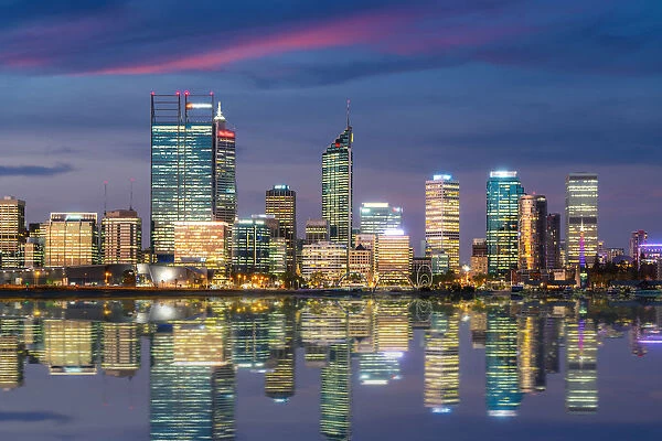 Perth city waterfront at blue hour in Perth, Western Australia, Australia