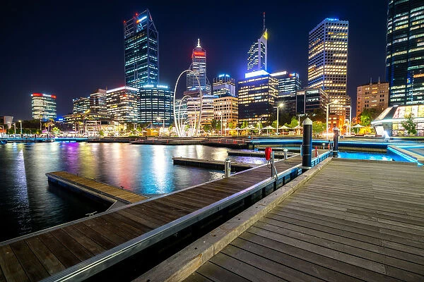 Perth city waterfront during twilight night in Perth, Western Australia, Australia