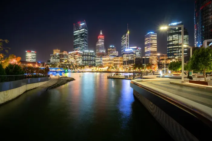 Framed Print : Perth city waterfront during twilight night in Perth, Western Australia, Australia Framed Print : Perth city waterfront during twilight night in Perth, Western Australia, Australia