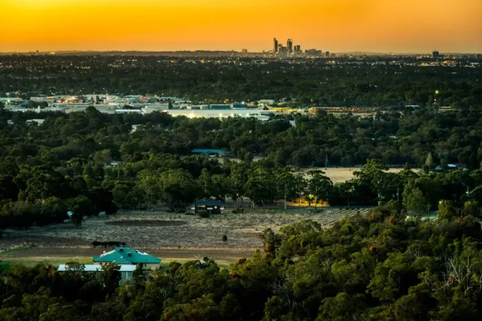 Framed Print : Perth Skyline from the hills with rural foreground Framed Print : Perth Skyline from the hills with rural foreground