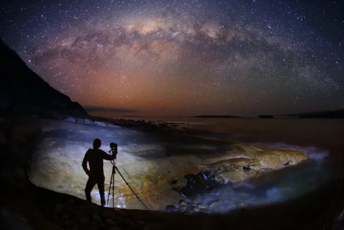 Framed Print : Photographer taking a photo of the Milky Way Framed Print : Photographer taking a photo of the Milky Way