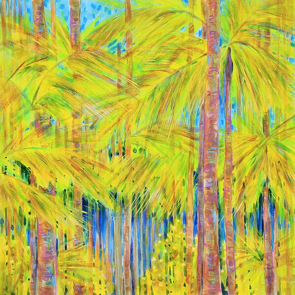 Picabeen Palm Trees and Ferns in Rain Forest Acrylic Painting