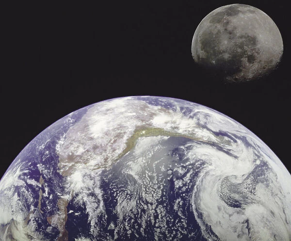 Planet Earth, Earths moon in background