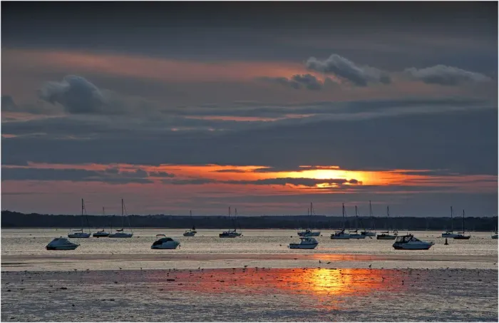 Framed Print : Poole harbour at dusk, Dorset, England, United Kingdom