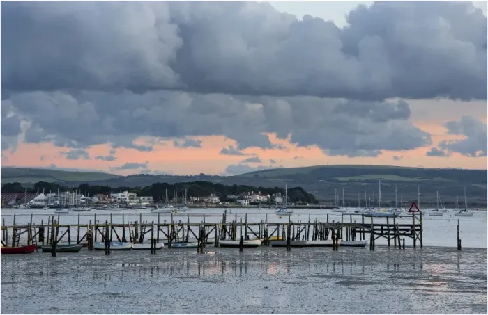 Framed Print : Poole harbour at dusk, Dorset, England, United Kingdom