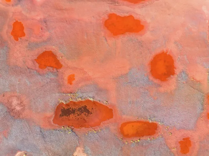 Framed Print : Pools of water in an iron mine photographed from a drone point of view, Western Australia, Australia Framed Print : Pools of water in an iron mine photographed from a drone point of view, Western Australia, Australia