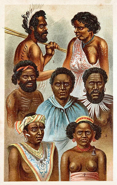 Portraits of Australians and Polynesians, 7 people, composite image