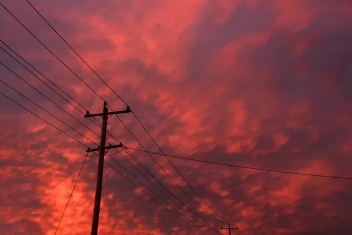 Framed Print : power pole and lines with clouds