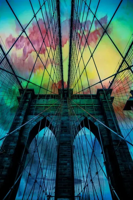 Framed Print : Psychedelic Skies over Brooklyn Bridge