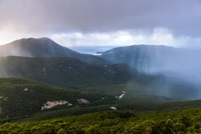 Framed Print : Rain cloud passing by at the top of Mount Oberon at Wilsons Promontory, Victoria Framed Print : Rain cloud passing by at the top of Mount Oberon at Wilsons Promontory, Victoria