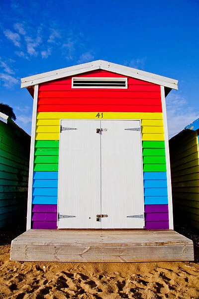 Rainbow colored beach hut