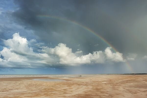 Rainbow over Lee Point Beach walkers