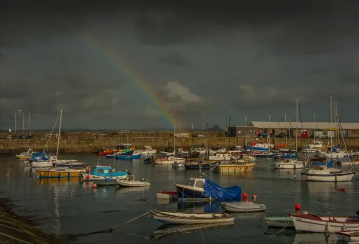 Framed Print : Rainbow over Penzance Harbour Framed Print : Rainbow over Penzance Harbour