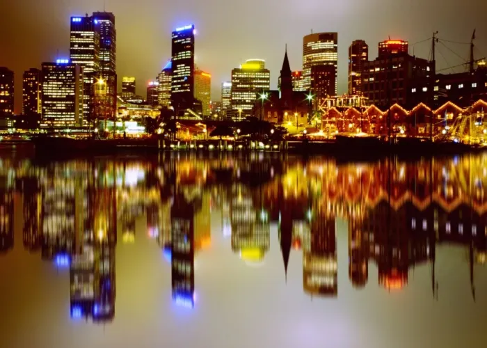 Framed Print : Reflection of Sydney skyline in water, Australia