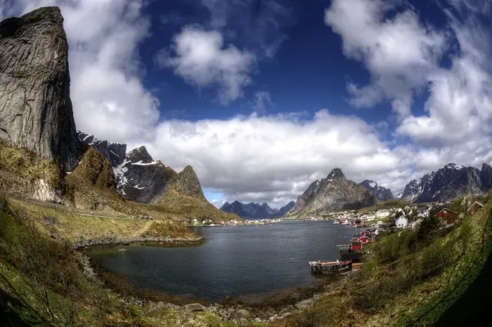 Framed Print : Reine village and Lofoten Archipelago fisheye view