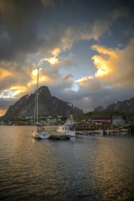 Framed Print : Reine village Lofoten Archipelago sunset