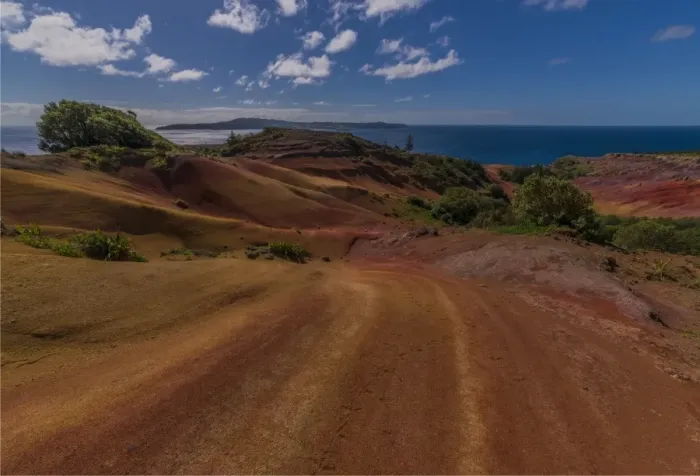 Framed Print : The rich red and ochre hues of the scarred landscape on Phillip island, situated just off Norfolk Island, south pacific ocean Framed Print : The rich red and ochre hues of the scarred landscape on Phillip island, situated just off Norfolk Island, south pacific ocean