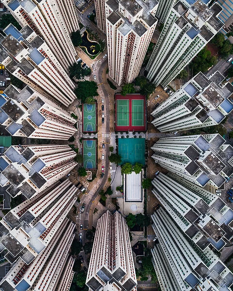 Richland Gardens building complex taken by drone, Kowloon Bay, Hong Kong