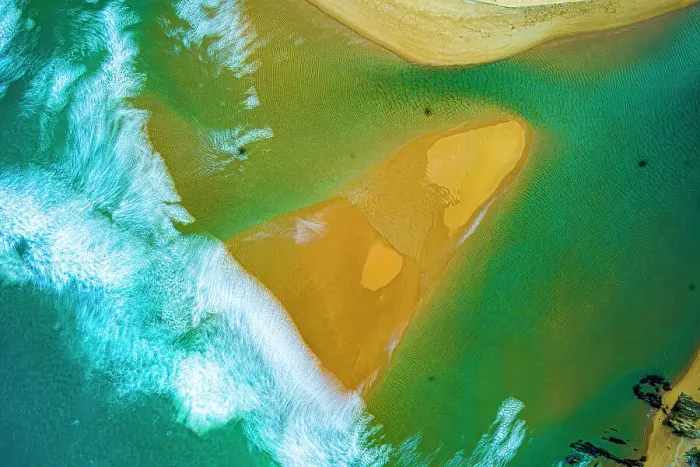 Framed Print : The River meets the sea, as seen from above Framed Print : The River meets the sea, as seen from above