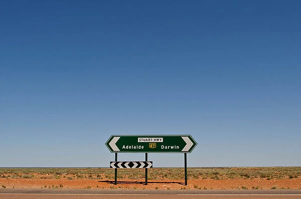 Road sign showing Stuart Highway, Coober Pedy, Australia
