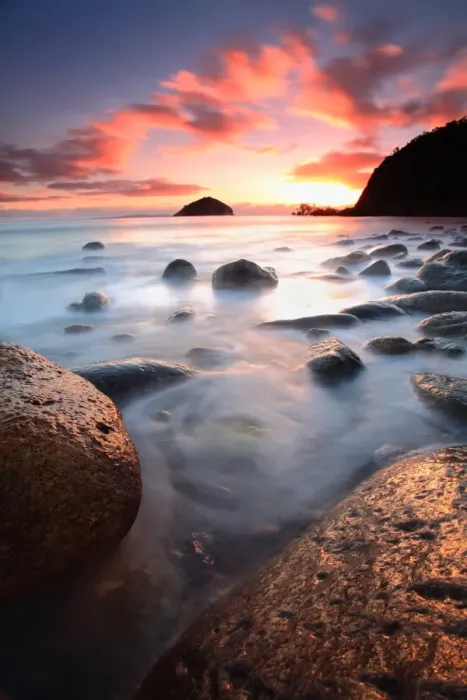 Framed Print : Rocks in ocean at sunrise Framed Print : Rocks in ocean at sunrise