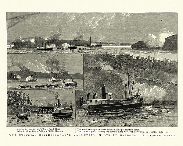 Royal navy manoeuvres in Sydney Harbour, New South Wales, 1880s