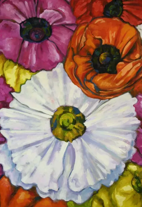 Framed Print : Rununculus Flowers Oil Painting Framed Print : Rununculus Flowers Oil Painting