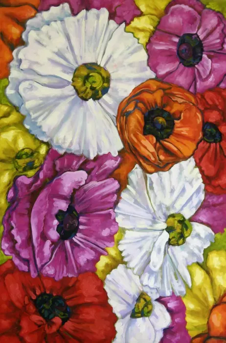 Framed Print : Rununculus Flowers Oil Painting Framed Print : Rununculus Flowers Oil Painting
