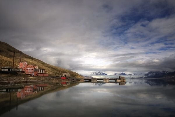 Russian mining settlement and glacier in Svalbard