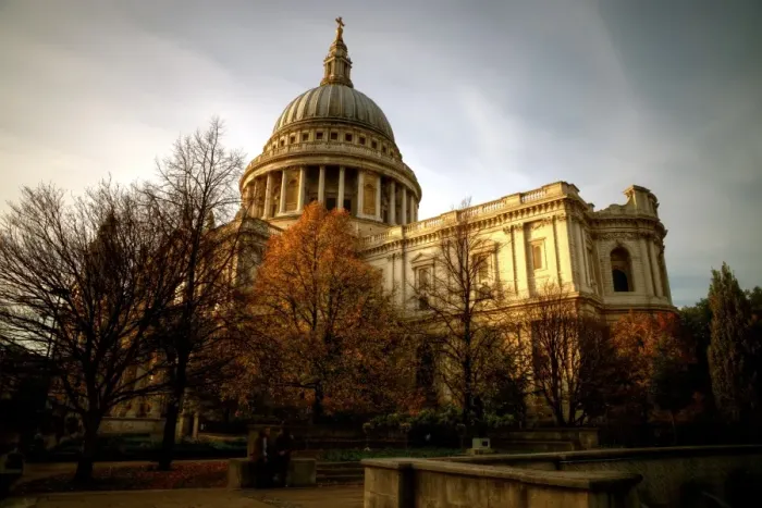 Framed Print : Saint Pauls cathedral in fall colours at sunset