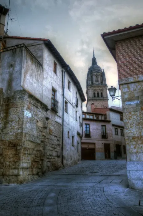 Framed Print : Salamanca old town street and Cathedral at dawn