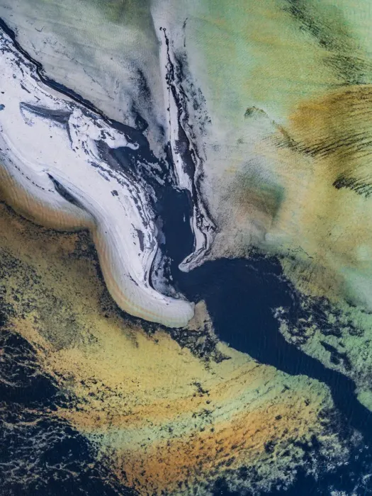 Framed Print : Sandbar and bizarre ocean texture shot by drone, Shark Bay, Australia
