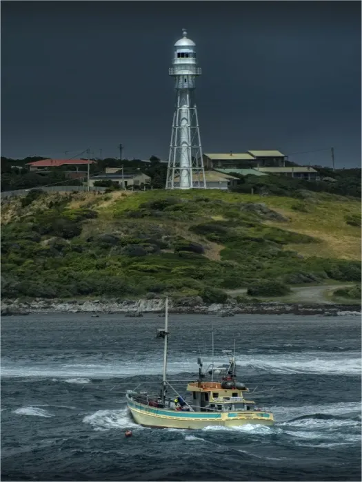 Framed Print : A scene from Currie Harbour, which is a safe anchorage for the local Crayfish (Lobster) industry. West coast of King Island, Bass Strait, Tasmania