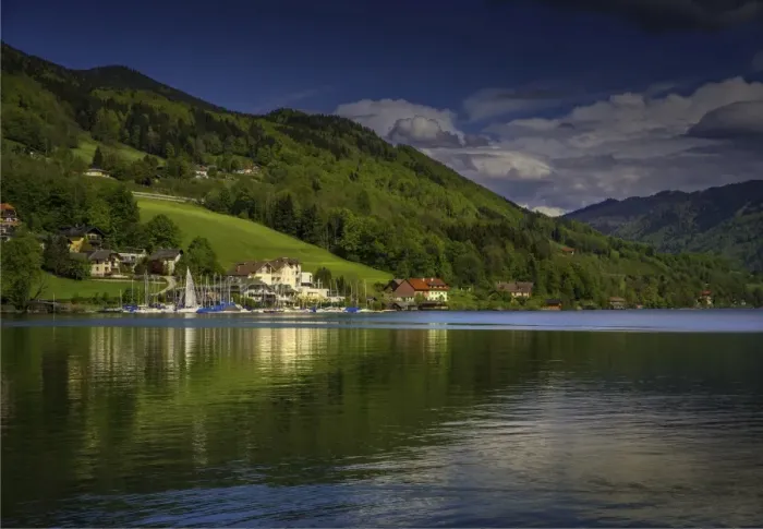 Framed Print : Scenic delights around the village of Mondsee, in the Vocklabruck district in Framed Print : Scenic delights around the village of Mondsee, in the Vocklabruck district in