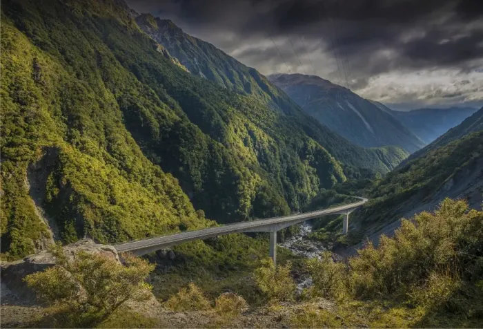 Framed Print : Scenic highway through Arthurs Pass, South Island of New Zealand