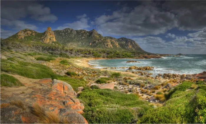 Framed Print : A scenic view at the Docks, a colourful area of coastline on Flinders Island, part of the Furneaux group, eastern Bass Strait, Tasmania Framed Print : A scenic view at the Docks, a colourful area of coastline on Flinders Island, part of the Furneaux group, eastern Bass Strait, Tasmania